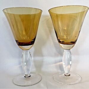 Vintage Southern Living Arlington Amber Hand-Blown Water Wine Glasses Set Of 2